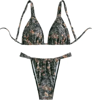MakeMeChic Women's Camo Bikini Set Triangle Tie Backless Thong Bathing Suit Two Piece Swimsuits