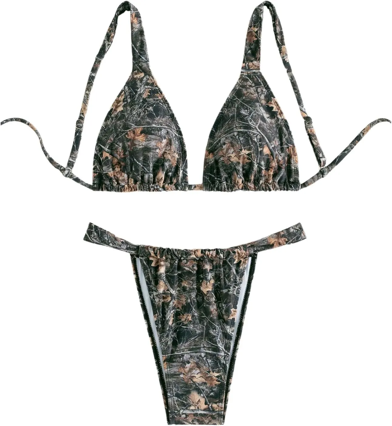 MakeMeChic Women's Camo Bikini Set Triangle Tie Backless Thong Bathing Suit Two Piece Swimsuits