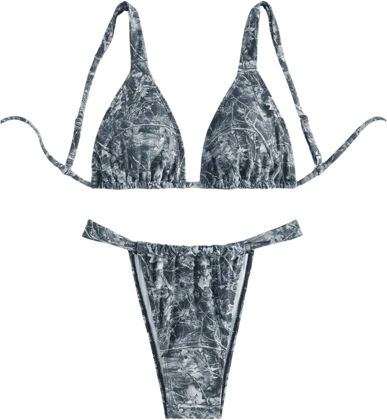 MakeMeChic Women's Camo Bikini Set Triangle Tie Backless Thong Bathing Suit Two Piece Swimsuits