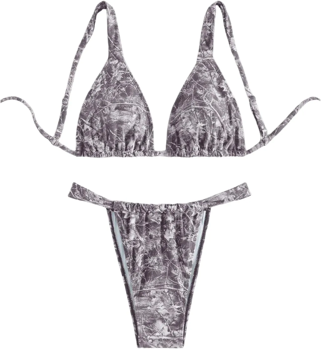 MakeMeChic Women's Camo Bikini Set Triangle Tie Backless Thong Bathing Suit Two Piece Swimsuits
