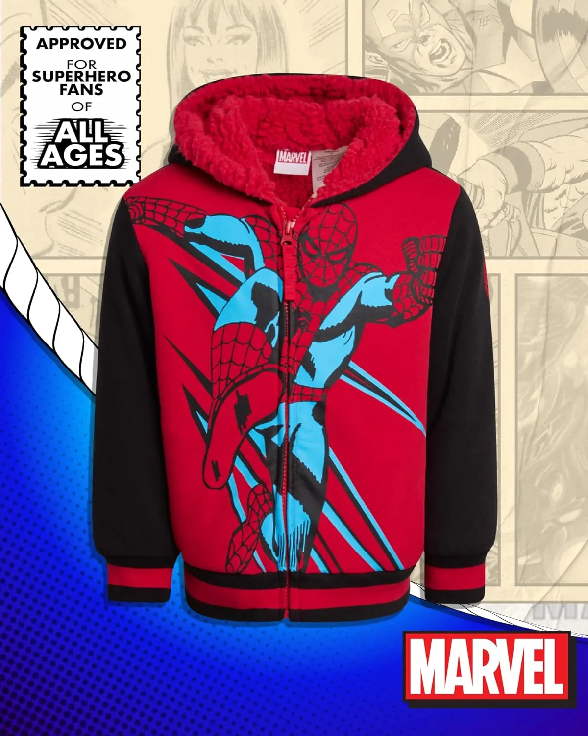 Marvel Boys' Sweatshirt - Soft Fleece Fully Sherpa Lined Zip-Up Hoodie - Avengers & Spider-Man Sweatshirts for Boys (3T-7)