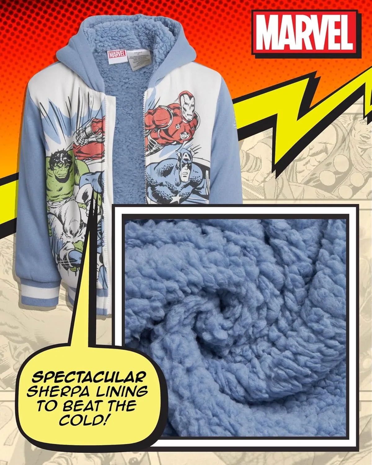 Marvel Boys' Sweatshirt - Soft Fleece Fully Sherpa Lined Zip-Up Hoodie - Avengers & Spider-Man Sweatshirts for Boys (3T-7)