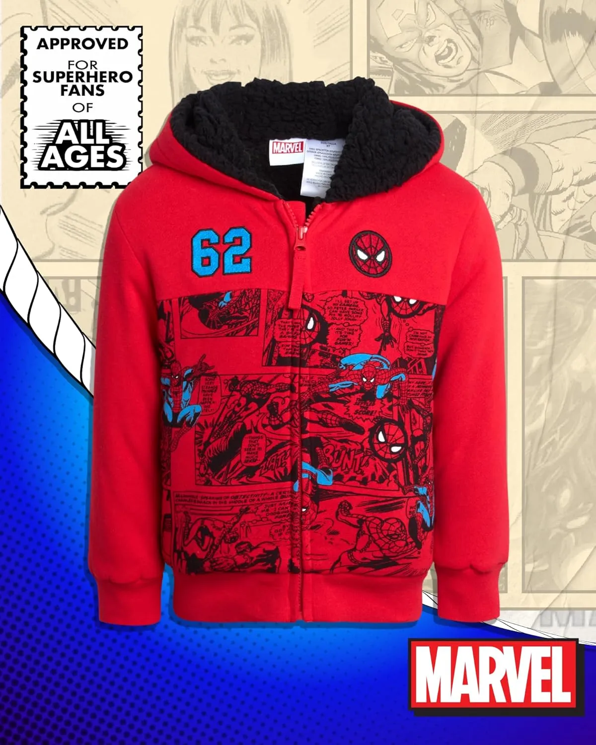 Marvel Boys' Sweatshirt - Soft Fleece Fully Sherpa Lined Zip-Up Hoodie - Avengers & Spider-Man Sweatshirts for Boys (3T-7)