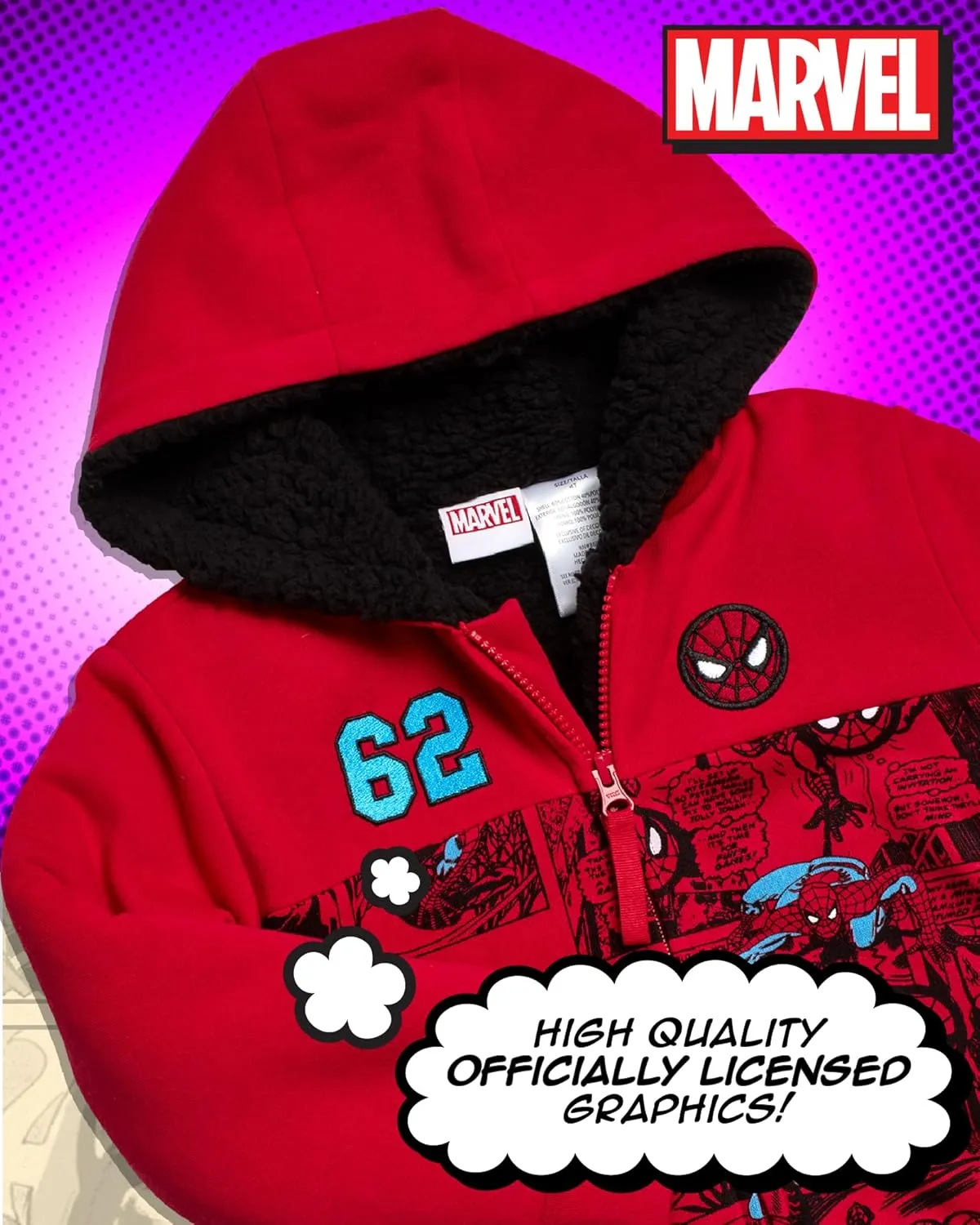 Marvel Boys' Sweatshirt - Soft Fleece Fully Sherpa Lined Zip-Up Hoodie - Avengers & Spider-Man Sweatshirts for Boys (3T-7)