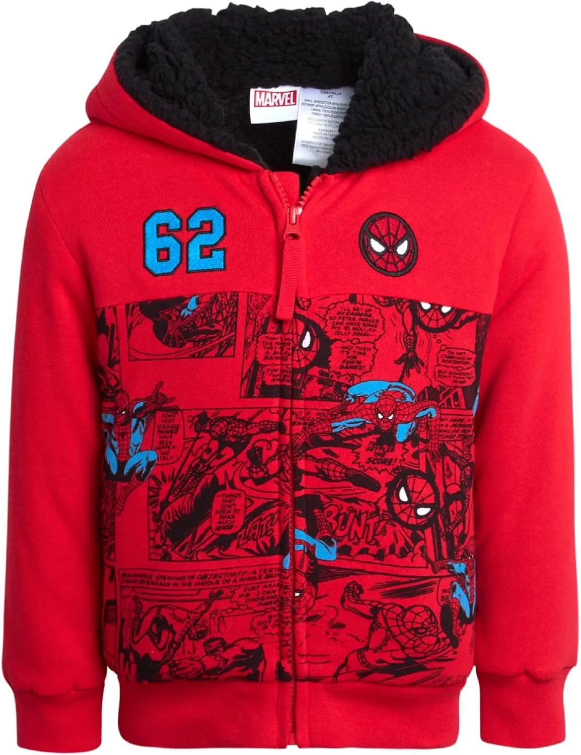 Marvel Boys' Sweatshirt - Soft Fleece Fully Sherpa Lined Zip-Up Hoodie - Avengers & Spider-Man Sweatshirts for Boys (3T-7)