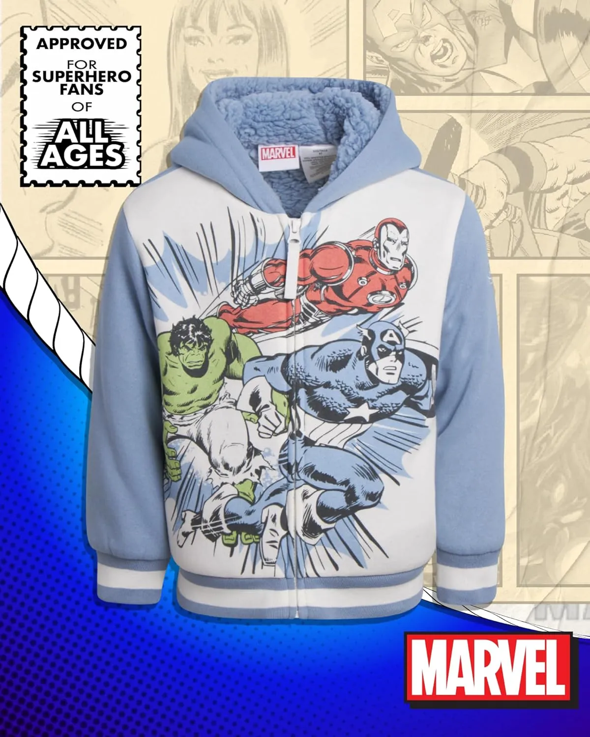 Marvel Boys' Sweatshirt - Soft Fleece Fully Sherpa Lined Zip-Up Hoodie - Avengers & Spider-Man Sweatshirts for Boys (3T-7)