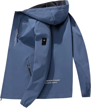 Men Hooded Jacket Waterproof Lightweight Insulated Fleece Rain Jacket Outdoor Raincoat Shell Jacket for Hiking Travel