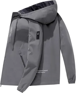 Men Hooded Jacket Waterproof Lightweight Insulated Fleece Rain Jacket Outdoor Raincoat Shell Jacket for Hiking Travel
