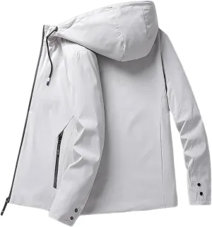 Men Hooded Jacket Waterproof Lightweight Insulated Fleece Rain Jacket Outdoor Raincoat Shell Jacket for Hiking Travel