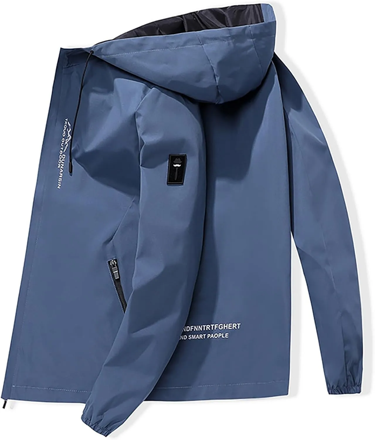 Men Hooded Jacket Waterproof Lightweight Insulated Fleece Rain Jacket Outdoor Raincoat Shell Jacket for Hiking Travel