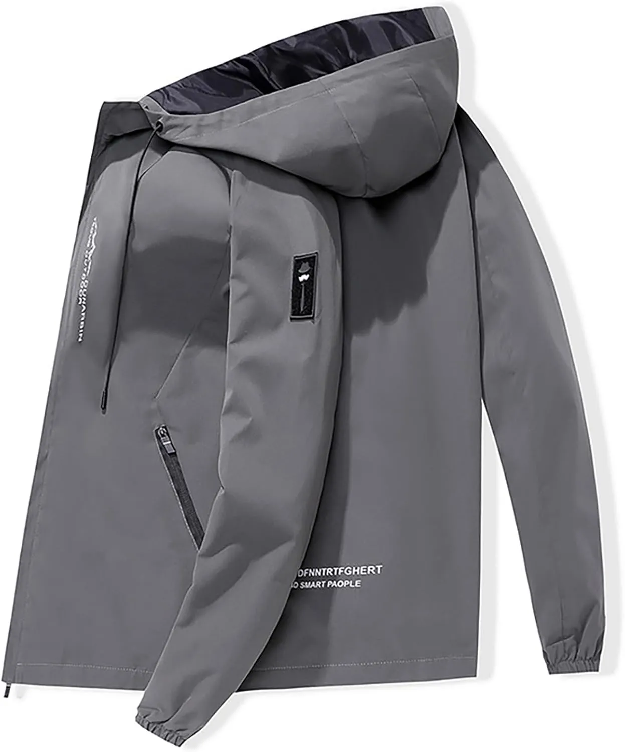 Men Hooded Jacket Waterproof Lightweight Insulated Fleece Rain Jacket Outdoor Raincoat Shell Jacket for Hiking Travel