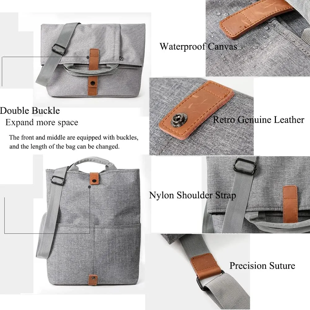 Men Messenger Bag Waterproof Canvas Crossbody Bag 14-16 In Laptop Bag Satchel with Top Handle Foldable Briefcases Business