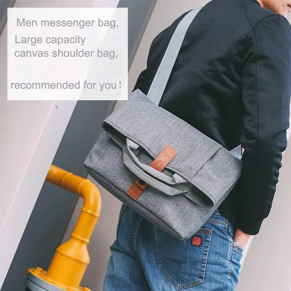 Men Messenger Bag Waterproof Canvas Crossbody Bag 14-16 In Laptop Bag Satchel with Top Handle Foldable Briefcases Business