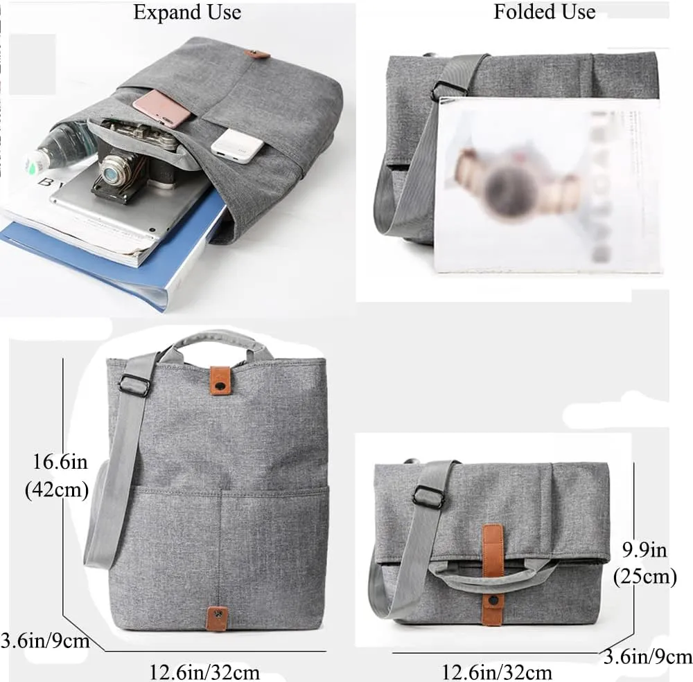 Men Messenger Bag Waterproof Canvas Crossbody Bag 14-16 In Laptop Bag Satchel with Top Handle Foldable Briefcases Business