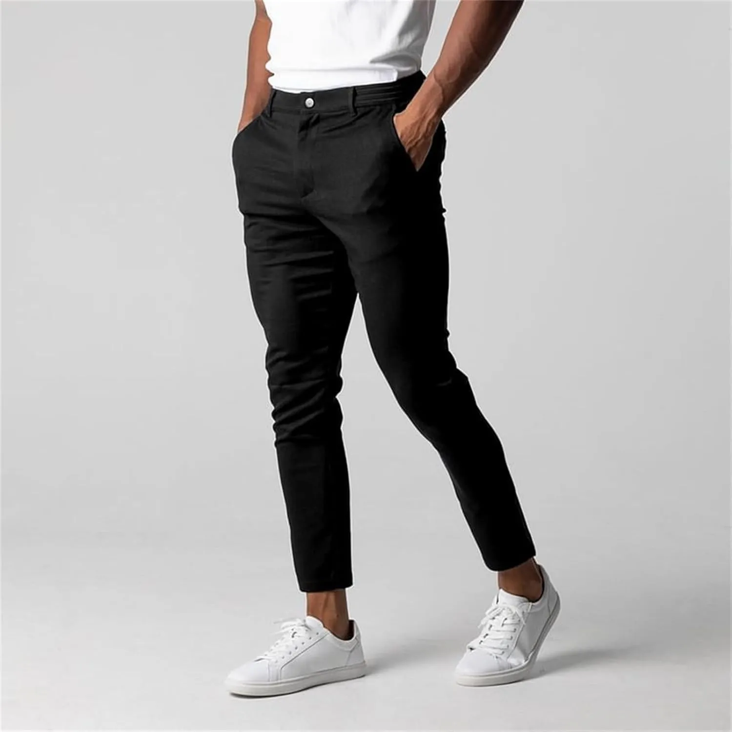 Mens 2023 Chinos Dress Pants Basic Solid Color Sweatpants Slim Fit Stretch Flat-Front Golf Pants Casual Travel