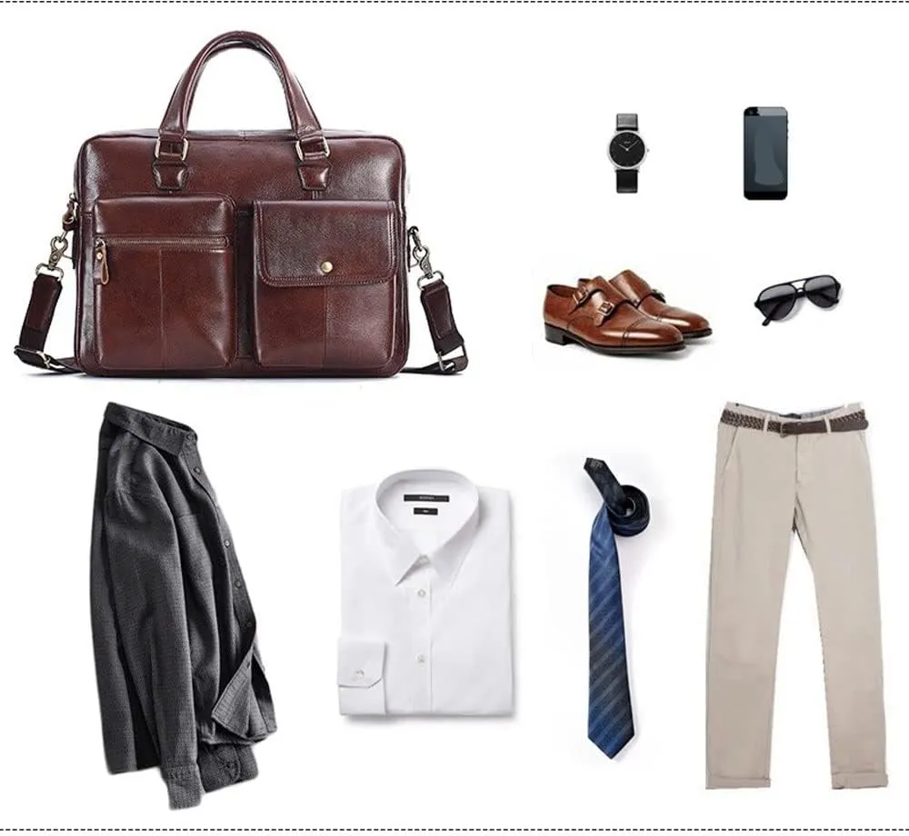 Men's Briefcase Genuine Leather bag Fashion Large Capacity Business Male Shoulder Bags Laptop Bag