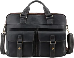 Men's Briefcases Crazy Horse Leather Shoulder Messenger Bags Portfolio 15.6" 17" Laptop Business Office Document Bags
