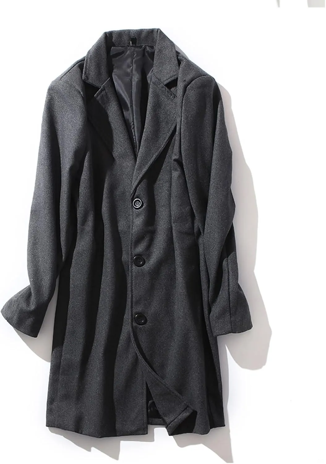 Mens Button Wool Blend Overcoat Jacket Lapel Solid Color Long Sleeve Warm Mid Length Coat Fashion Elegant Coat