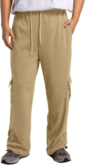 Mens Cargo Pants Big and Tall Lightweight Straight Leg Sweatpants Plus Size Baggy Elastic Waist Drawstring Athletic Joggers