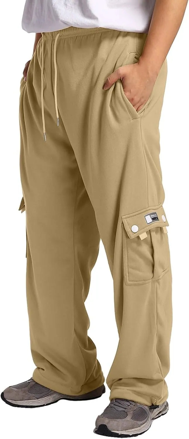 Mens Cargo Pants Big and Tall Lightweight Straight Leg Sweatpants Plus Size Baggy Elastic Waist Drawstring Athletic Joggers