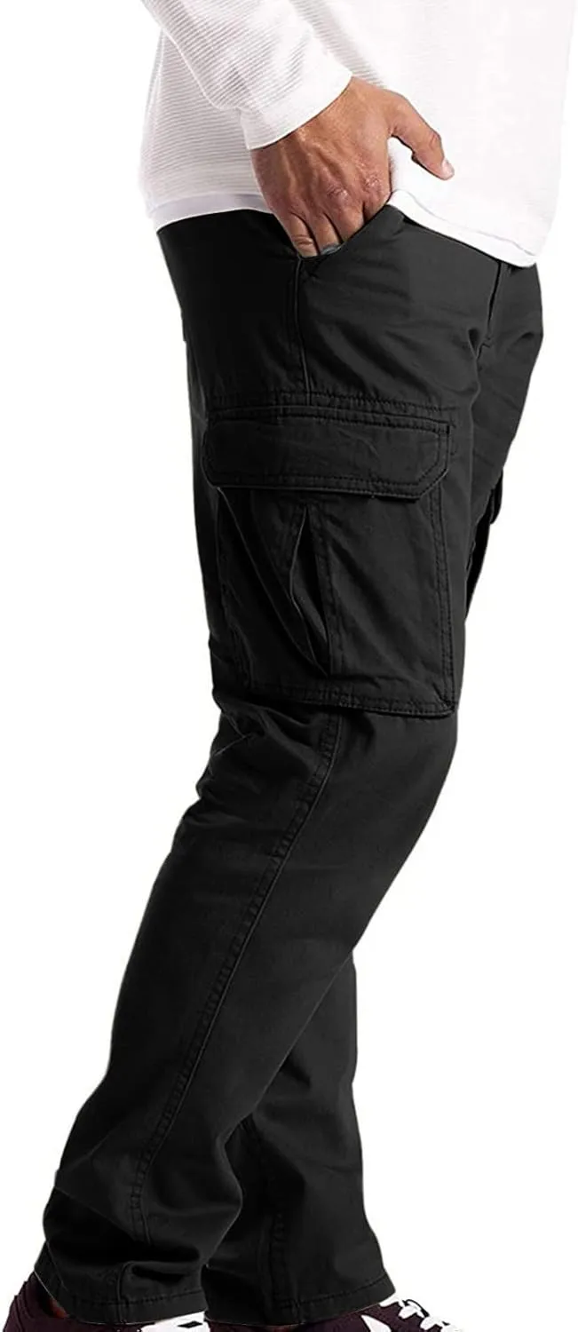 Mens Cargo Pants Big and Tall Loose Fit Stretch Waist Cargo Sweatpants Casual Solid Pleated Straight Athletic Hiking Pants
