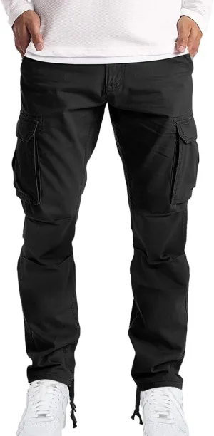 Mens Cargo Pants Big and Tall Loose Fit Stretch Waist Cargo Sweatpants Casual Solid Pleated Straight Athletic Hiking Pants