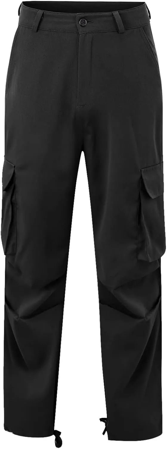 Mens Cargo Pants Big and Tall Loose Fit Stretch Waist Cargo Sweatpants Casual Solid Pleated Straight Athletic Hiking Pants