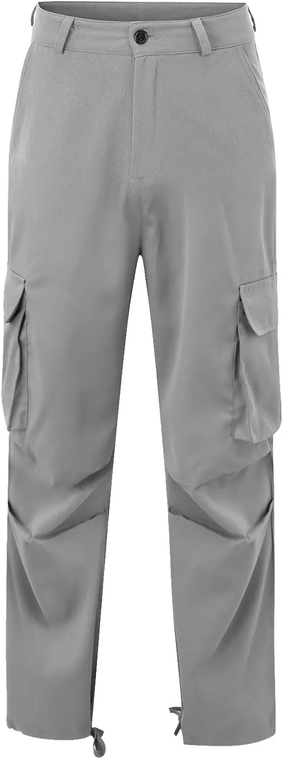Mens Cargo Pants Big and Tall Loose Fit Stretch Waist Cargo Sweatpants Casual Solid Pleated Straight Athletic Hiking Pants