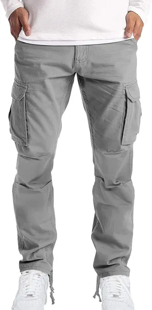 Mens Cargo Pants Big and Tall Loose Fit Stretch Waist Cargo Sweatpants Casual Solid Pleated Straight Athletic Hiking Pants