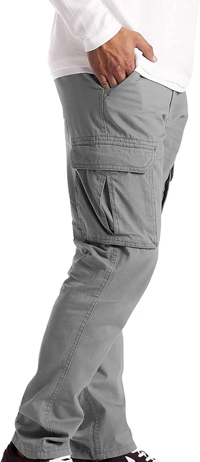 Mens Cargo Pants Big and Tall Loose Fit Stretch Waist Cargo Sweatpants Casual Solid Pleated Straight Athletic Hiking Pants