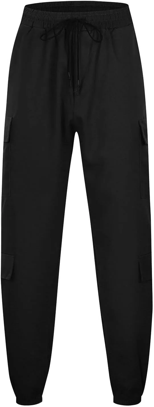 Mens Cargo Sweatpants with Pockets Elastic Waisted Lightweight Joggers Casual Relaxed Fit Drawstring Stretch Jogging Trousers