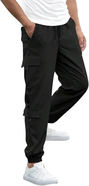 Mens Cargo Sweatpants with Pockets Elastic Waisted Lightweight Joggers Casual Relaxed Fit Drawstring Stretch Jogging Trousers