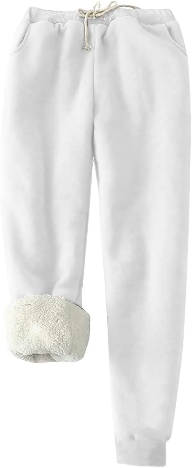 Mens Casual Fleece Pants Relaxed Fit Stretch Waist Warm Sweatpants Plus Size Soft Comfy Winter Lounge Pants with Pockets
