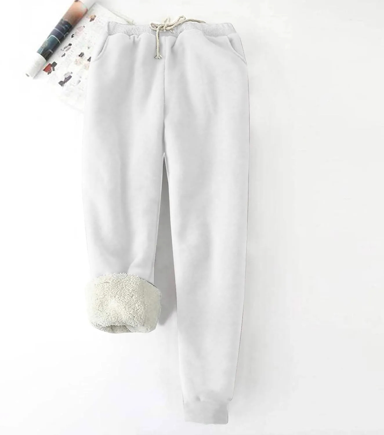 Mens Casual Fleece Pants Relaxed Fit Stretch Waist Warm Sweatpants Plus Size Soft Comfy Winter Lounge Pants with Pockets