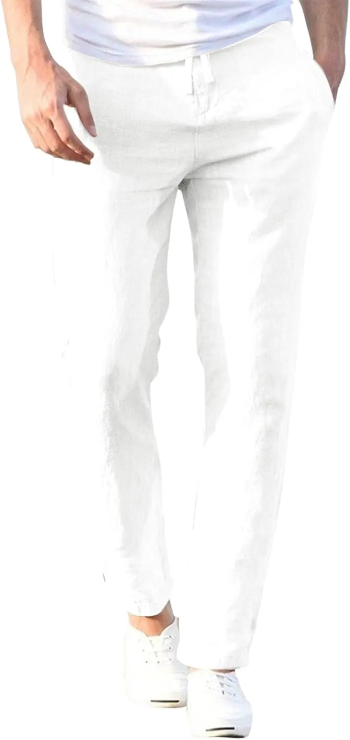 Mens Casual Pants Elastic Waist Drawstring Lightweight Joggers Plus Size Slim Fit Baggy Tapered Athletic Pants with Pockets