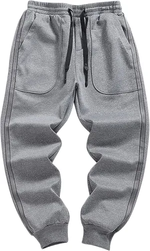 Mens Casual Pants Relaxed Fit Elastic Waist Plus Size Tapered Trousers Lightweight Drawstring Comfy Slacks with Zipper Pocket