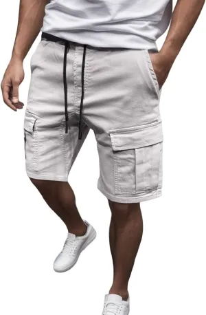 Mens Casual Shorts Solid Color Cargo Shorts Pocket Slim Drawstring Shorts Summer Shorts Workout Pants Track Shorts