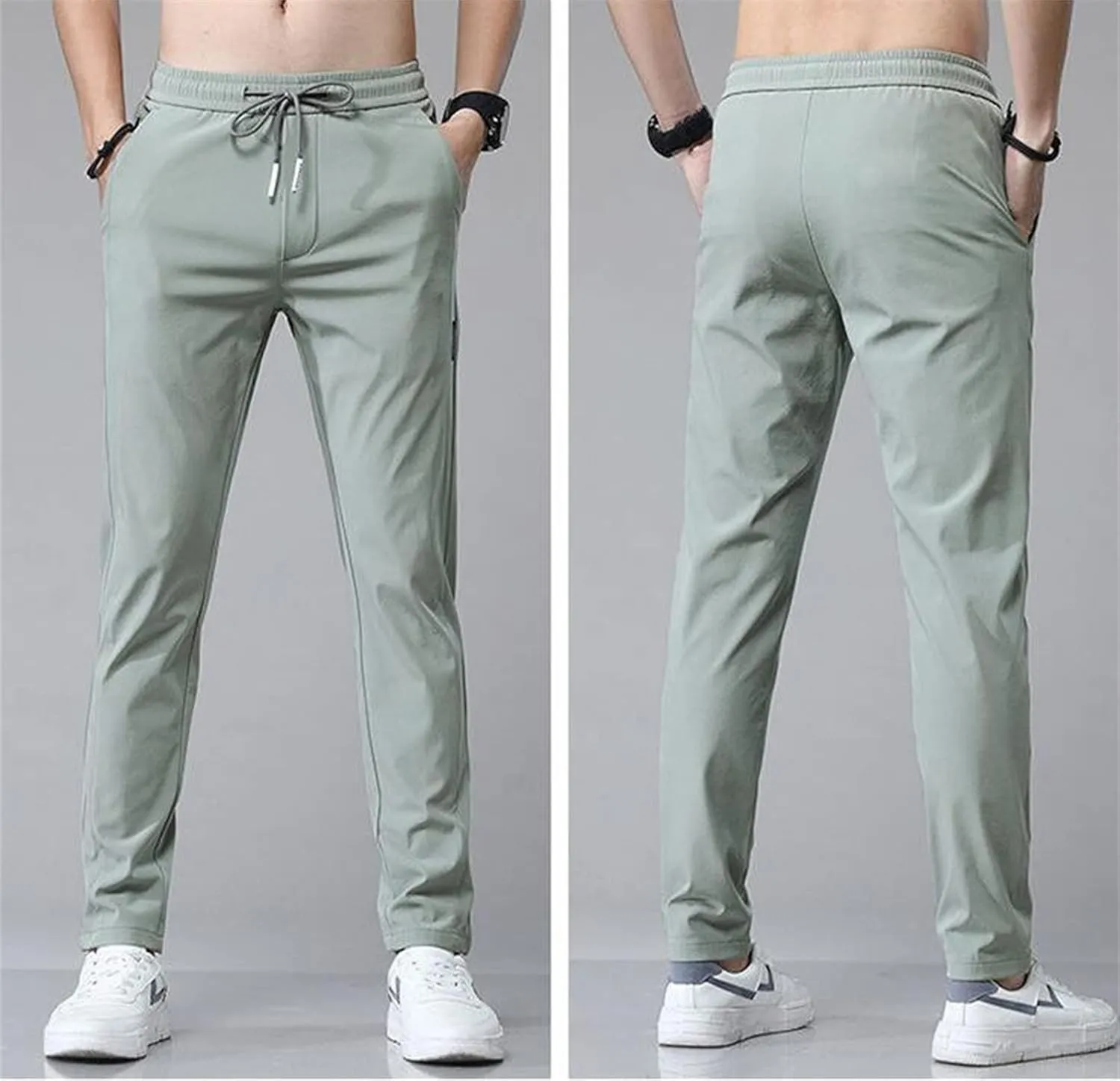 Men's Casual Slim Fit Pants, Stretch Golf Pants, Breathable Fabric, Elastic Waistband, Workout Training Tapered Trousers