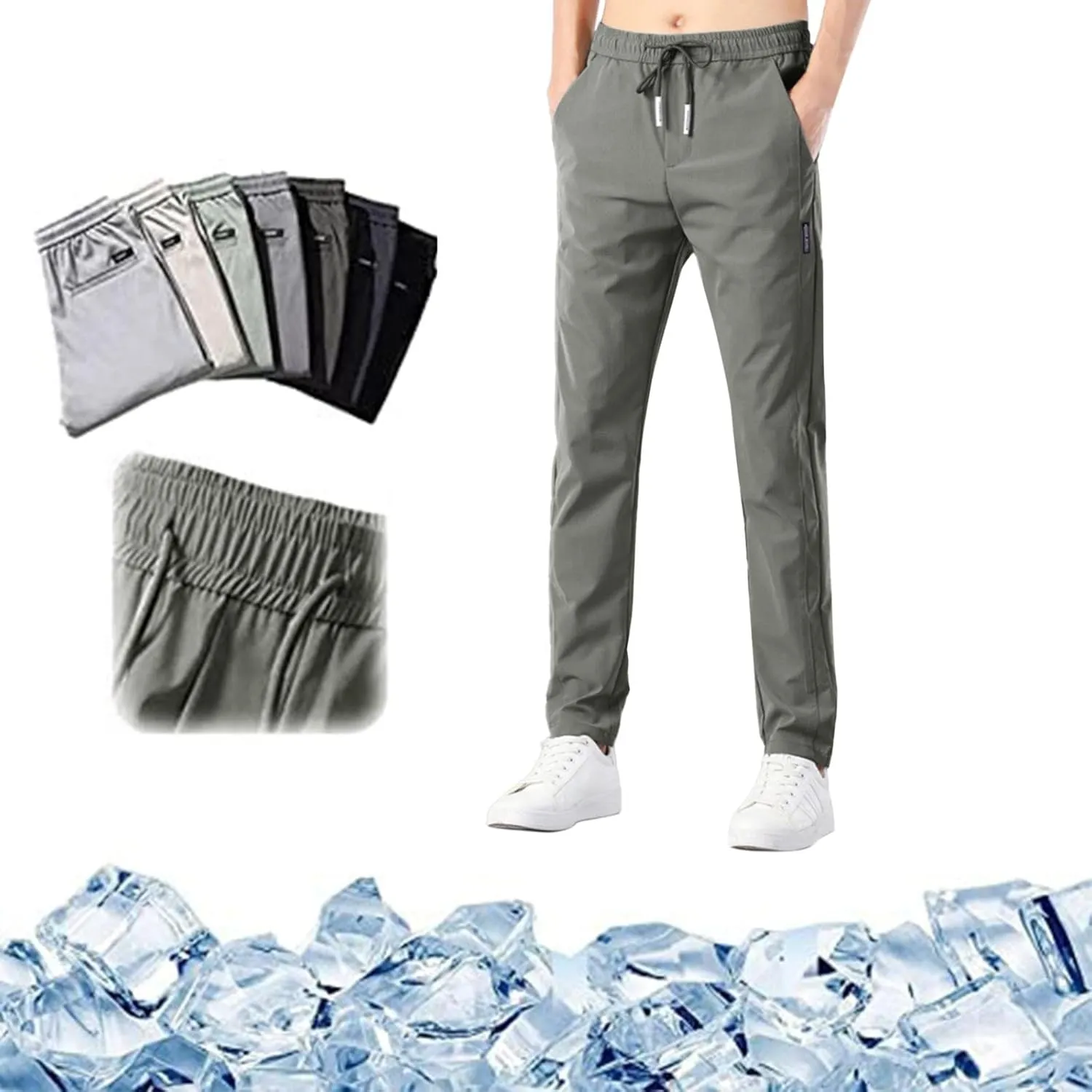 Men's Casual Slim Fit Pants, Stretch Golf Pants, Breathable Fabric, Elastic Waistband, Workout Training Tapered Trousers