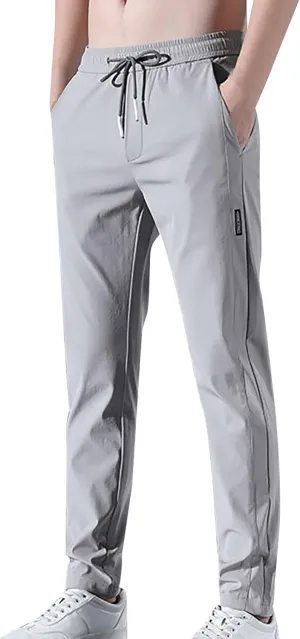 Men's Casual Slim Fit Pants, Stretch Golf Pants, Breathable Fabric, Elastic Waistband, Workout Training Tapered Trousers