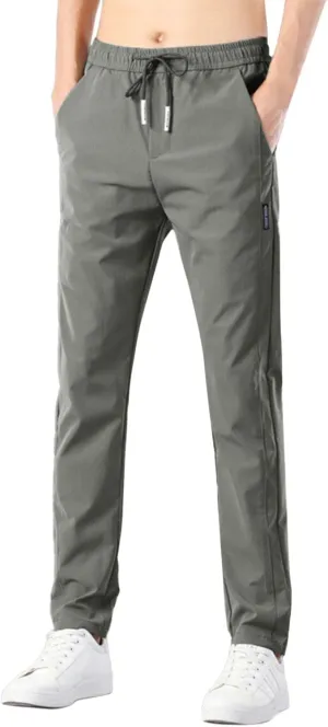 Men's Casual Slim Fit Pants, Stretch Golf Pants, Breathable Fabric, Elastic Waistband, Workout Training Tapered Trousers