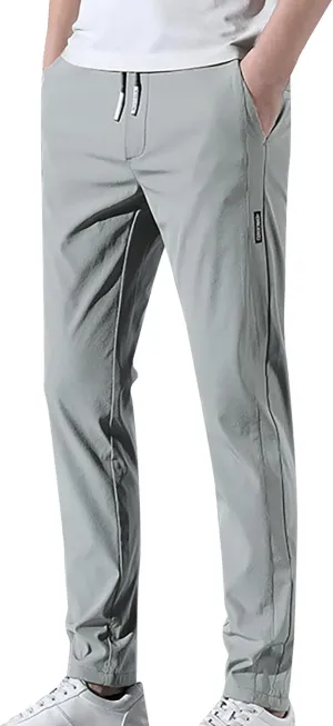 Men's Casual Slim Fit Pants, Stretch Golf Pants, Breathable Fabric, Elastic Waistband, Workout Training Tapered Trousers