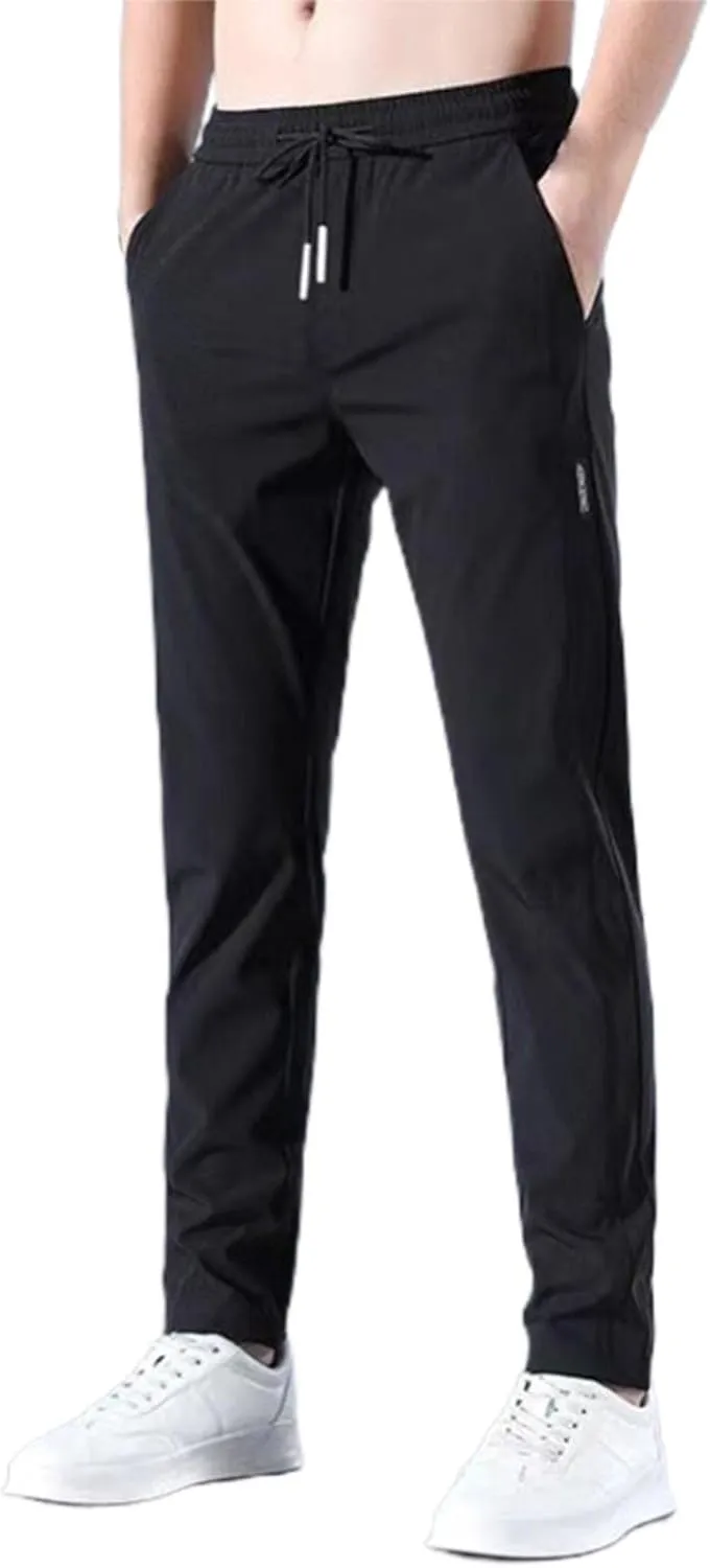 Men's Casual Slim Fit Pants, Stretch Golf Pants, Breathable Fabric, Elastic Waistband, Workout Training Tapered Trousers