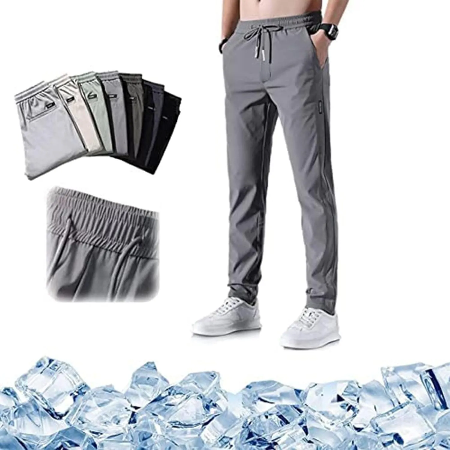 Men's Casual Slim Fit Pants, Stretch Golf Pants, Breathable Fabric, Elastic Waistband, Workout Training Tapered Trousers