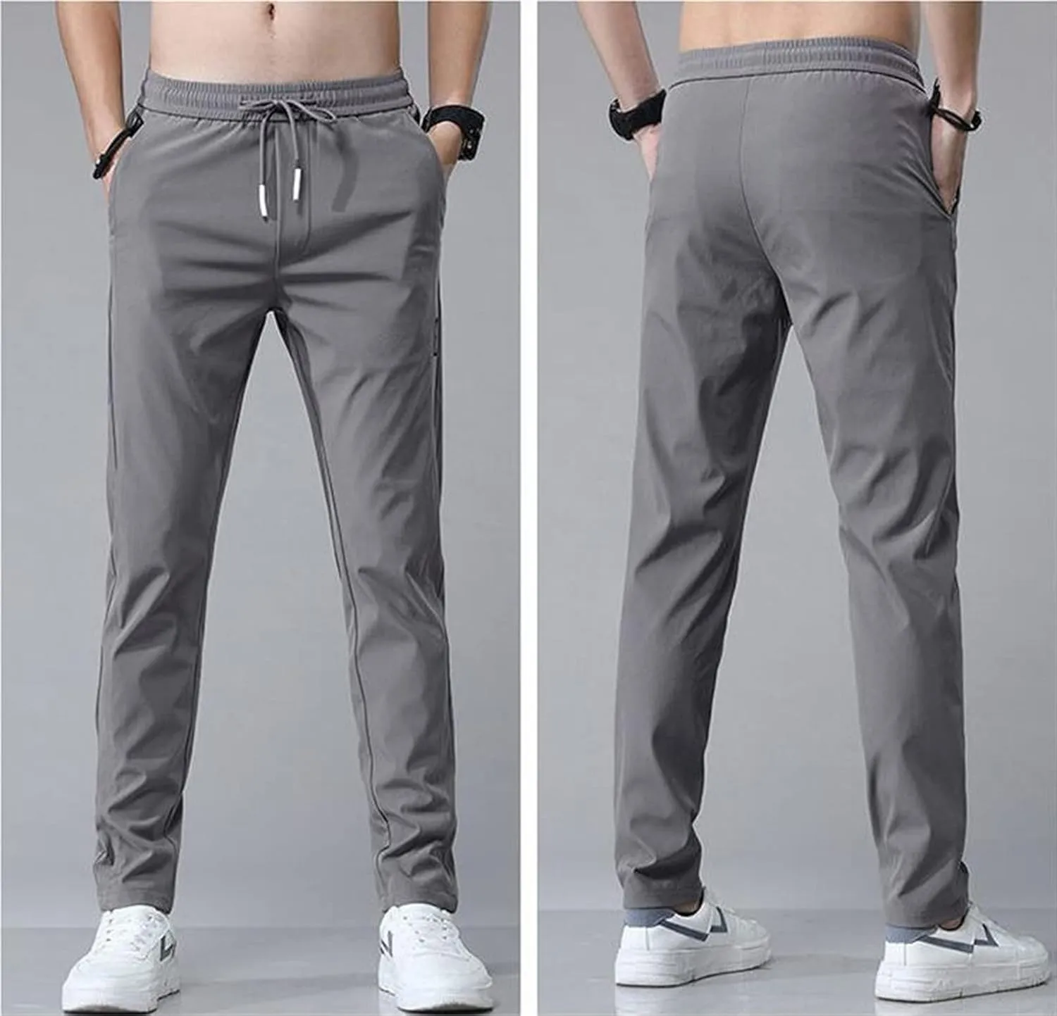 Men's Casual Slim Fit Pants, Stretch Golf Pants, Breathable Fabric, Elastic Waistband, Workout Training Tapered Trousers