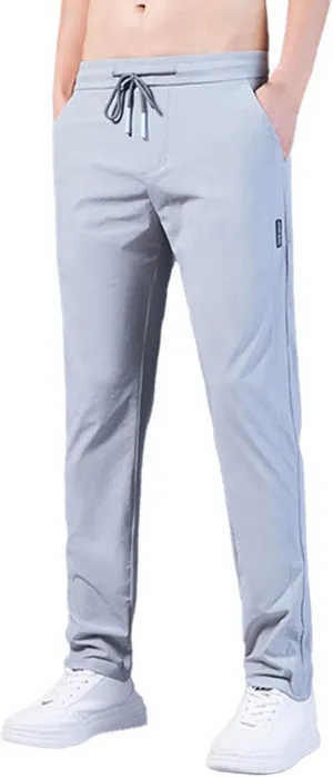 Men's Casual Slim Fit Pants, Stretch Golf Pants, Breathable Fabric, Elastic Waistband, Workout Training Tapered Trousers