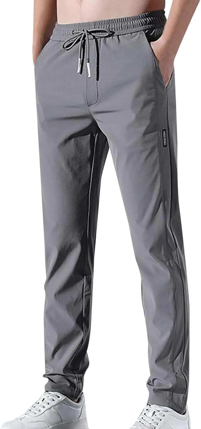 Men's Casual Slim Fit Pants, Stretch Golf Pants, Breathable Fabric, Elastic Waistband, Workout Training Tapered Trousers