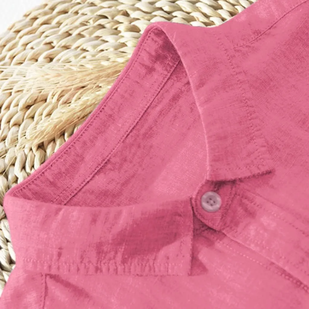 Mens Cotton Linen Shirts Casual Beach Shirts Summer Long Sleeve Shirts Big and Tall Button Down Shirts with Pockets