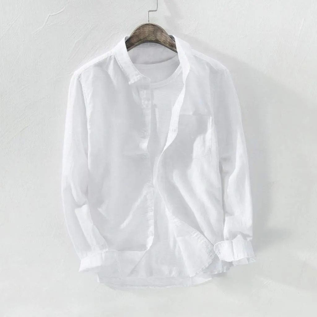 Mens Cotton Linen Shirts Casual Beach Shirts Summer Long Sleeve Shirts Big and Tall Button Down Shirts with Pockets