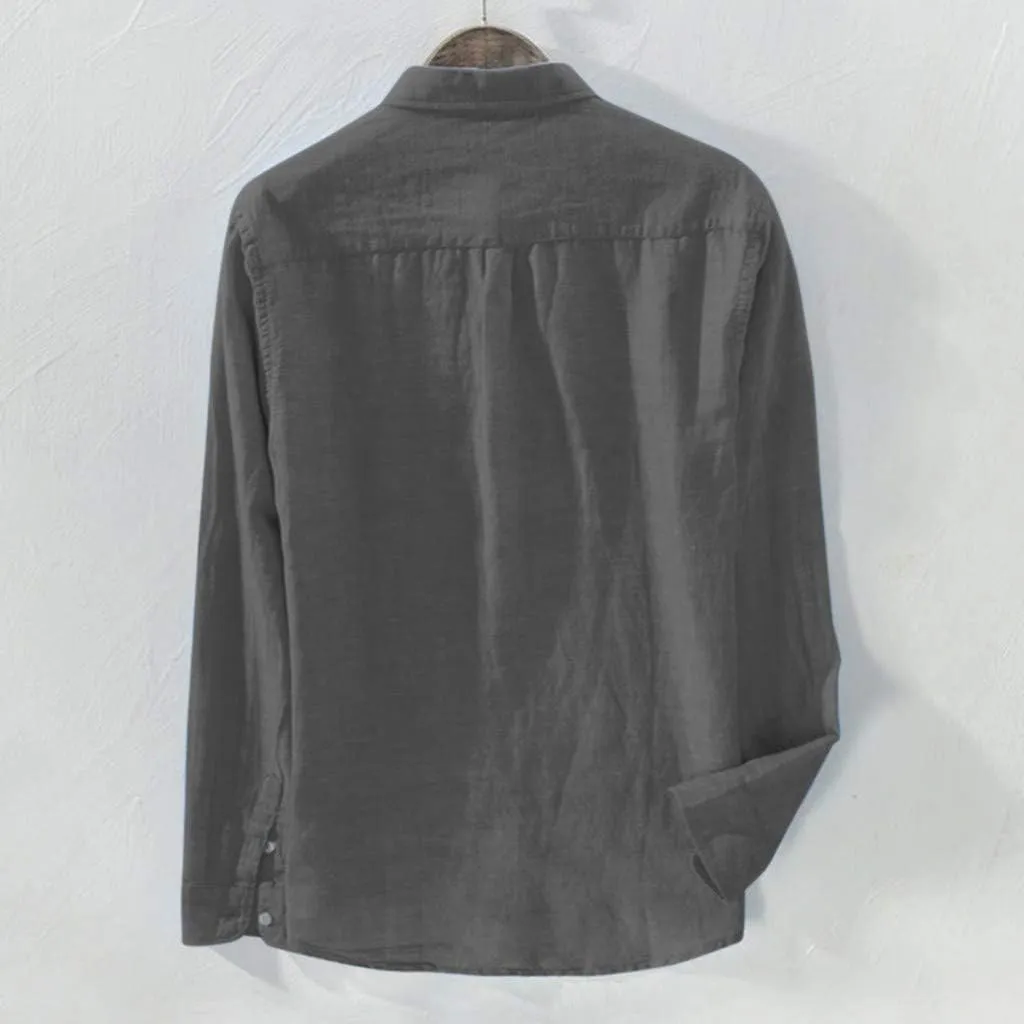 Mens Cotton Linen Shirts Casual Beach Shirts Summer Long Sleeve Shirts Big and Tall Button Down Shirts with Pockets